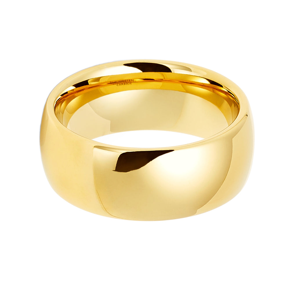 9mm - 14k Yellow Gold Tungsten Wedding Band, High Polish Dome Shape, Anniversary Ring