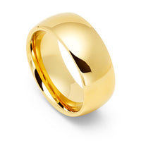 9mm - 14k Yellow Gold Tungsten Wedding Band, High Polish Dome Shape, Anniversary Ring