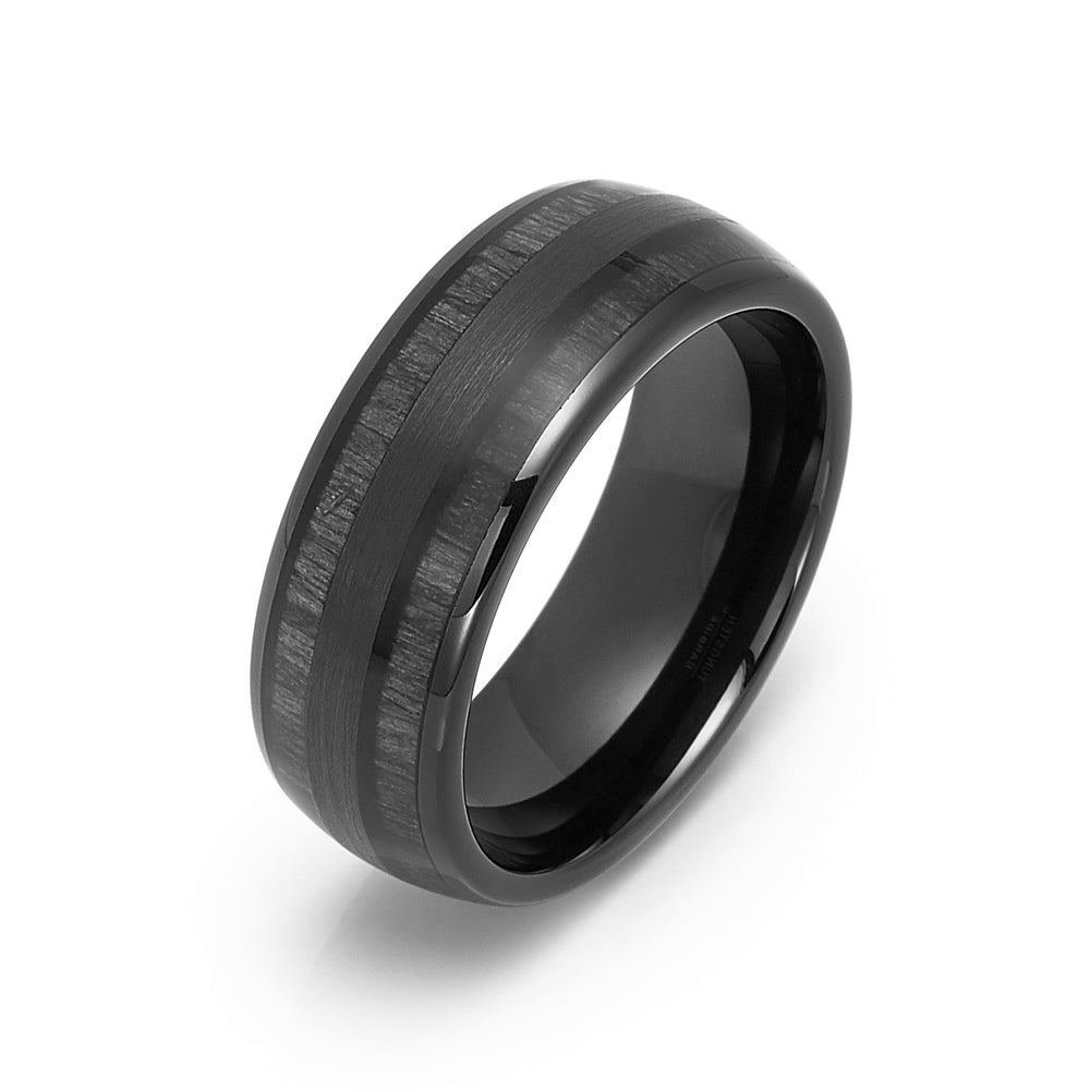 8mm - Tungsten Double Barrel Real Charcoal Wood Inlay Ring Wedding Band Dome