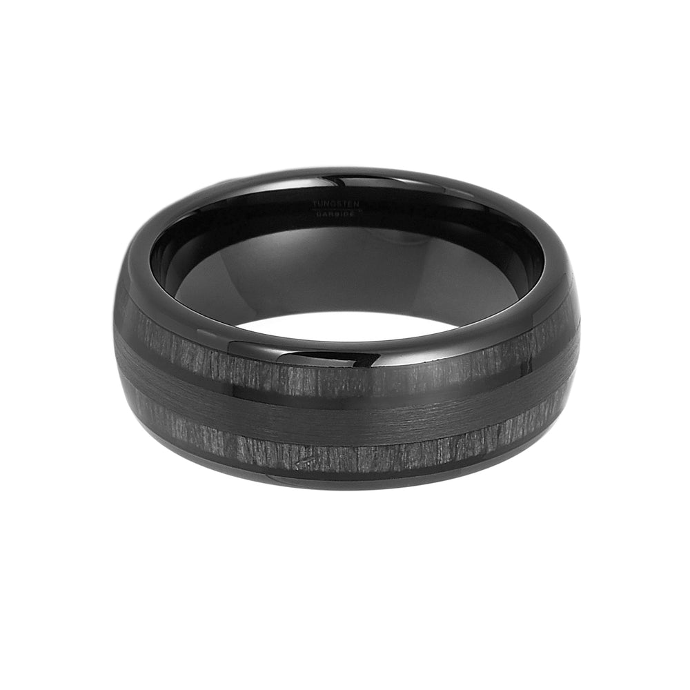 8mm - Tungsten Double Barrel Real Charcoal Wood Inlay Ring Wedding Band Dome