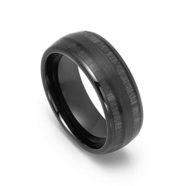 8mm - Tungsten Double Barrel Real Charcoal Wood Inlay Ring Wedding Band Dome