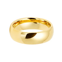 7mm - 14k Yellow Gold Tungsten Wedding Band, High Polish Dome Shape, Anniversary Ring
