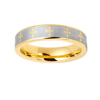 6mm - 14K Gold Tungsten Wedding Ring, Gold Cross Ring, Brushed Center,