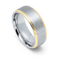 8mm Silver and Gold Brushed Tungsten Carbide Wedding Band
