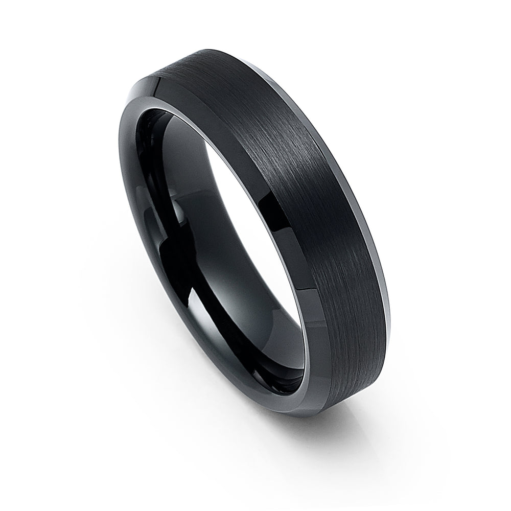 6mm Black Tungsten Carbide Wedding Ring with Brushed Center