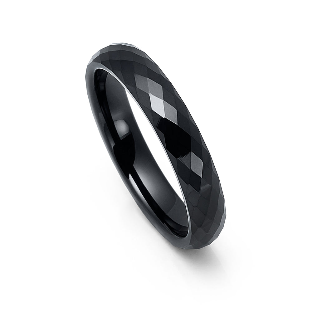 4mm Black Diamond Faceted Tungsten Carbide Wedding Ring