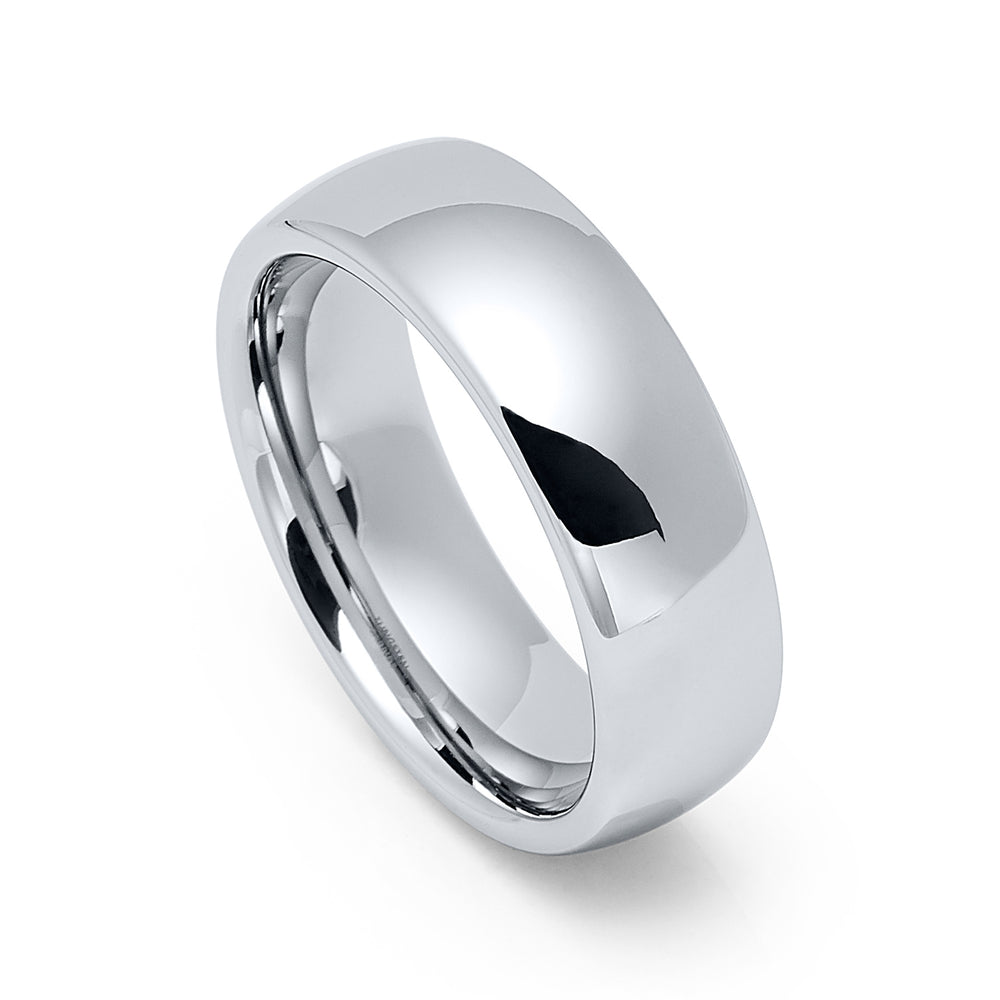 7mm - Silver Tungsten Carbide Wedding Band High Polished Dome Shape Ring