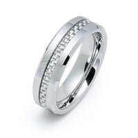 6mm Silver Tungsten Carbide wedding band W/ Gray Carbon Fiber Inlay Ring