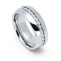 Silver Tungsten Carbide Wedding Band Braided Silver Insert, Tungsten wedding ring 8mm