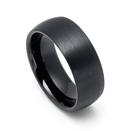 8mm Black Tungsten Carbide Wedding Ring Dome Shape Brush Finish