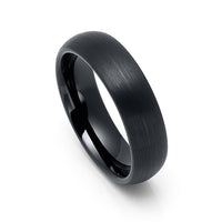 6mm Black Tungsten Carbide Wedding Band Brushed Finish Dome Shape Ring