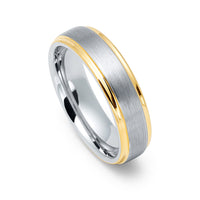 6mm Silver and Gold Brushed Tungsten Carbide Wedding Ring