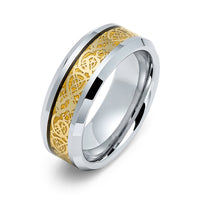 Tungsten Carbide Wedding Band with Golden Celtic Dragon Ring, 8mm
