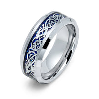 Tungsten Carbide Wedding Band with Blue Celtic Dragon Inlay, 8mm