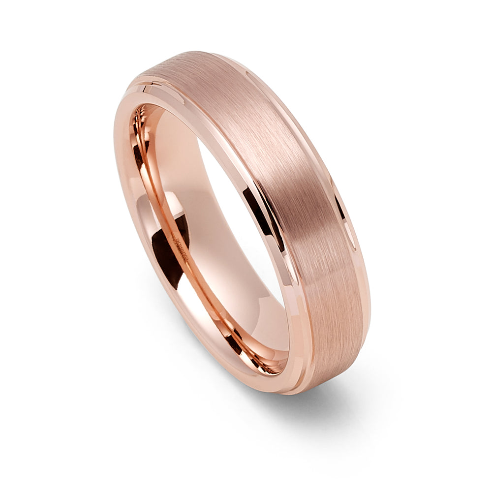 6mm - Rose Gold Tungsten Wedding Band, Polished Edge, Brushed center,