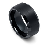 10mm Black Tungsten Carbide Wedding Ring with Polished Edges