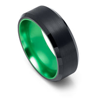 8mm Black Tungsten Wedding Band with Green Inside Inlay