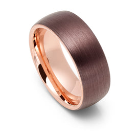 8mm - Espresso and Rose Gold Tungsten Wedding Ring, Dome Shape Wedding Band