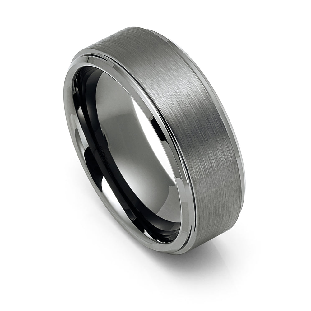 8mm Gun Metal Tungsten Carbide Wedding Band with Stepped Edges