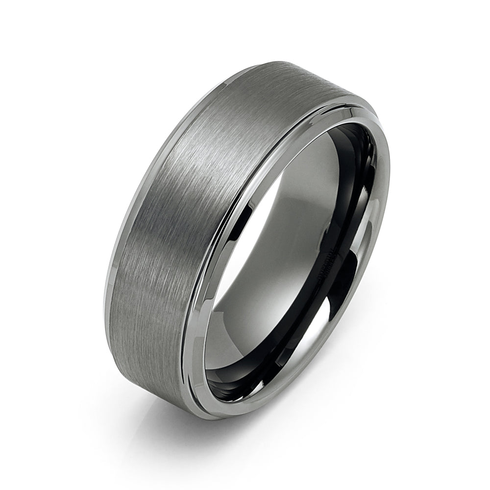 8mm Gun Metal Tungsten Carbide Wedding Band with Stepped Edges