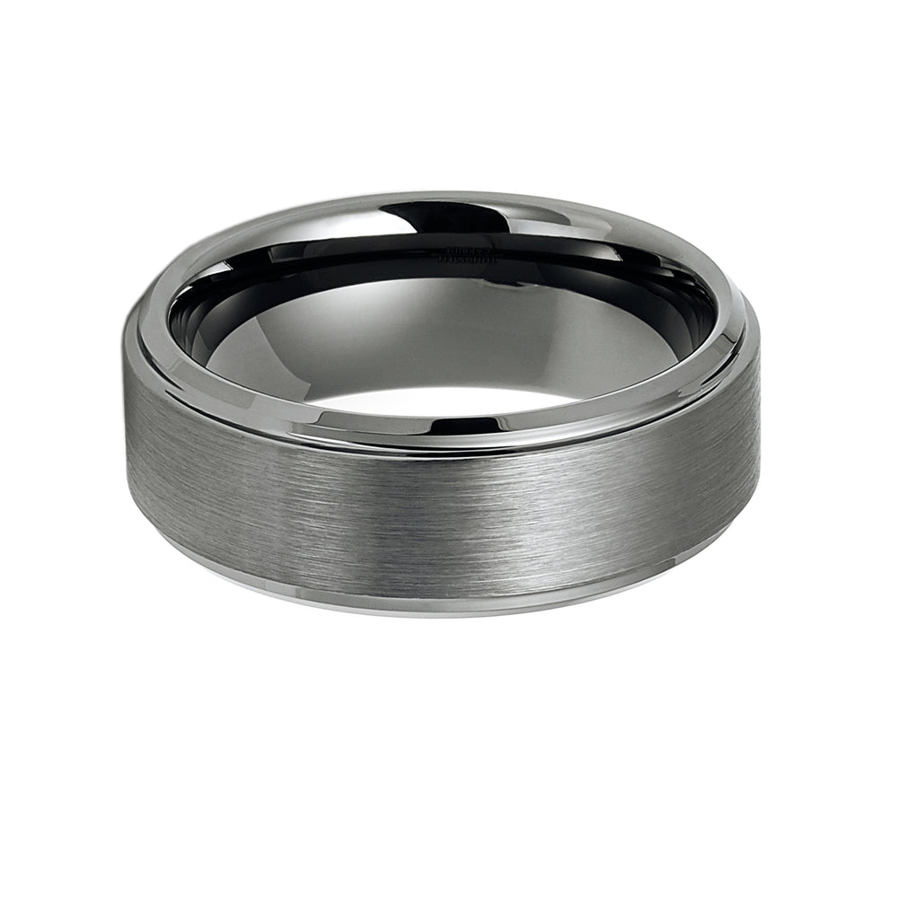 8mm Gun Metal Tungsten Carbide Wedding Band with Stepped Edges