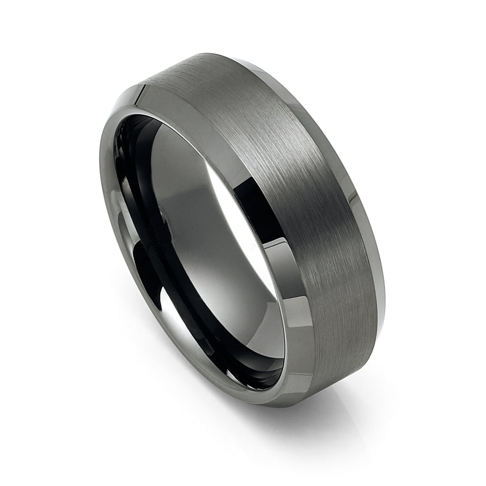 8mm GunMetal Tungsten Carbide Wedding Band with Beveled Edges