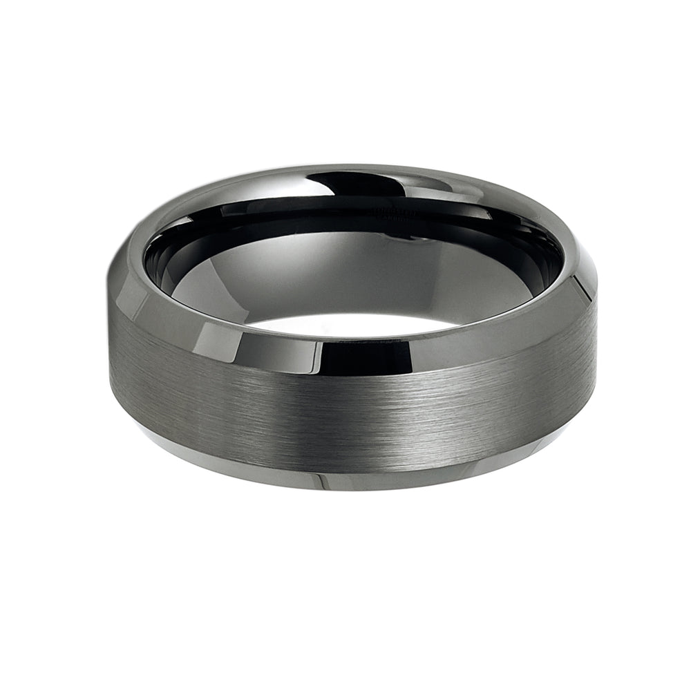 8mm GunMetal Tungsten Carbide Wedding Band with Beveled Edges