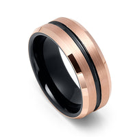 8mm - Tungsten Wedding Band Two-Tone Rose Gold & Black Center Groove