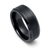 8mm Black Tungsten Carbide Wedding Ring with Brushed Center Beveled edges
