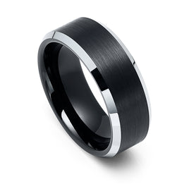8mm Black Tungsten Carbide Wedding Band with Brushed Center Ring
