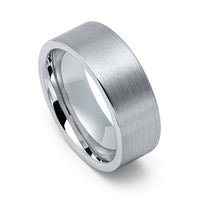 8mm - Silver Tungsten Wedding Ring, Brushed Flat Top Ring,