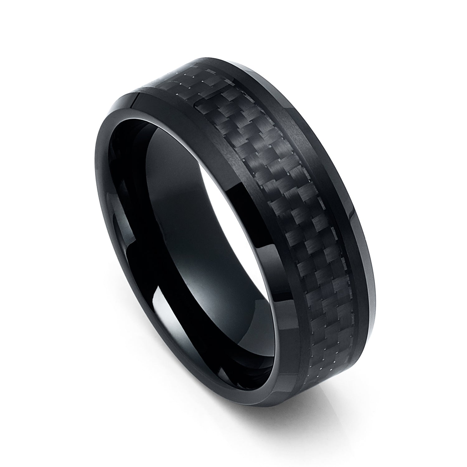 8mm Black Tungsten Carbide Wedding Ring with Carbon Fiber Inlay