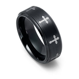 8mm Black Tungsten Wedding Band with Crosses tungsten cross ring