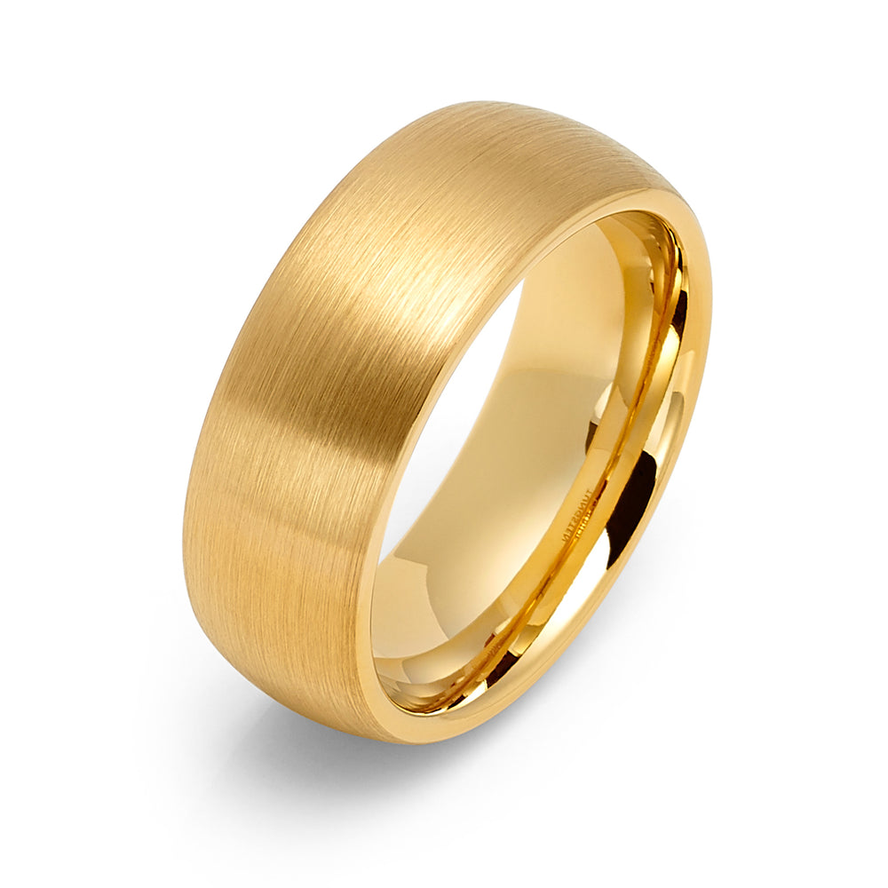 8mm - 14k Yellow Gold Tungsten Wedding band Brushed Finish, Men's and Women's