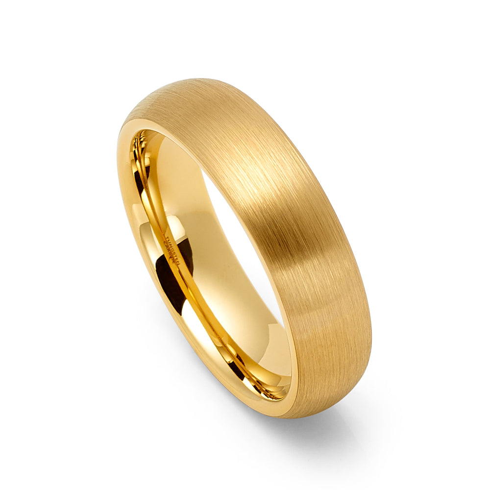 6mm - 14k Yellow Gold Tungsten Wedding band Brushed Finish, Men's and Women's