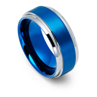 9mm Blue Tungsten Wedding Band with Stepped Edges