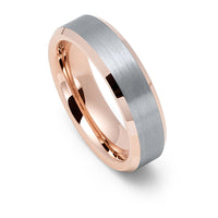 6mm - Tungsten Wedding Band Rose Gold Brushed finish, Rose Gold Beveled Edges