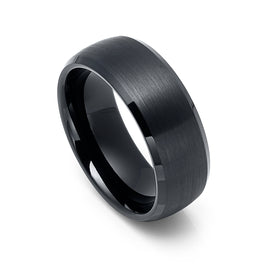 8mm Black Tungsten Carbide  Wedding Band with Beveled Edges