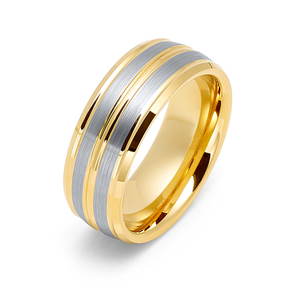 8mm - Yellow Gold Tungsten Carbide Wedding Band, Yellow Gold Tungsten Ring, Men's Ring