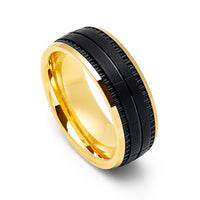8mm - Men's Tungsten Ring, Gold & Black Wedding Band, Brushed Groove Ring, Comfort Fit
