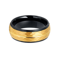 8mm - Black & Gold Hammered Tungsten Wedding Band W/ Stepped Edges