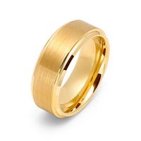 8mm - Yellow Gold Tungsten Carbide Wedding Band Stepped Edges Brush Center