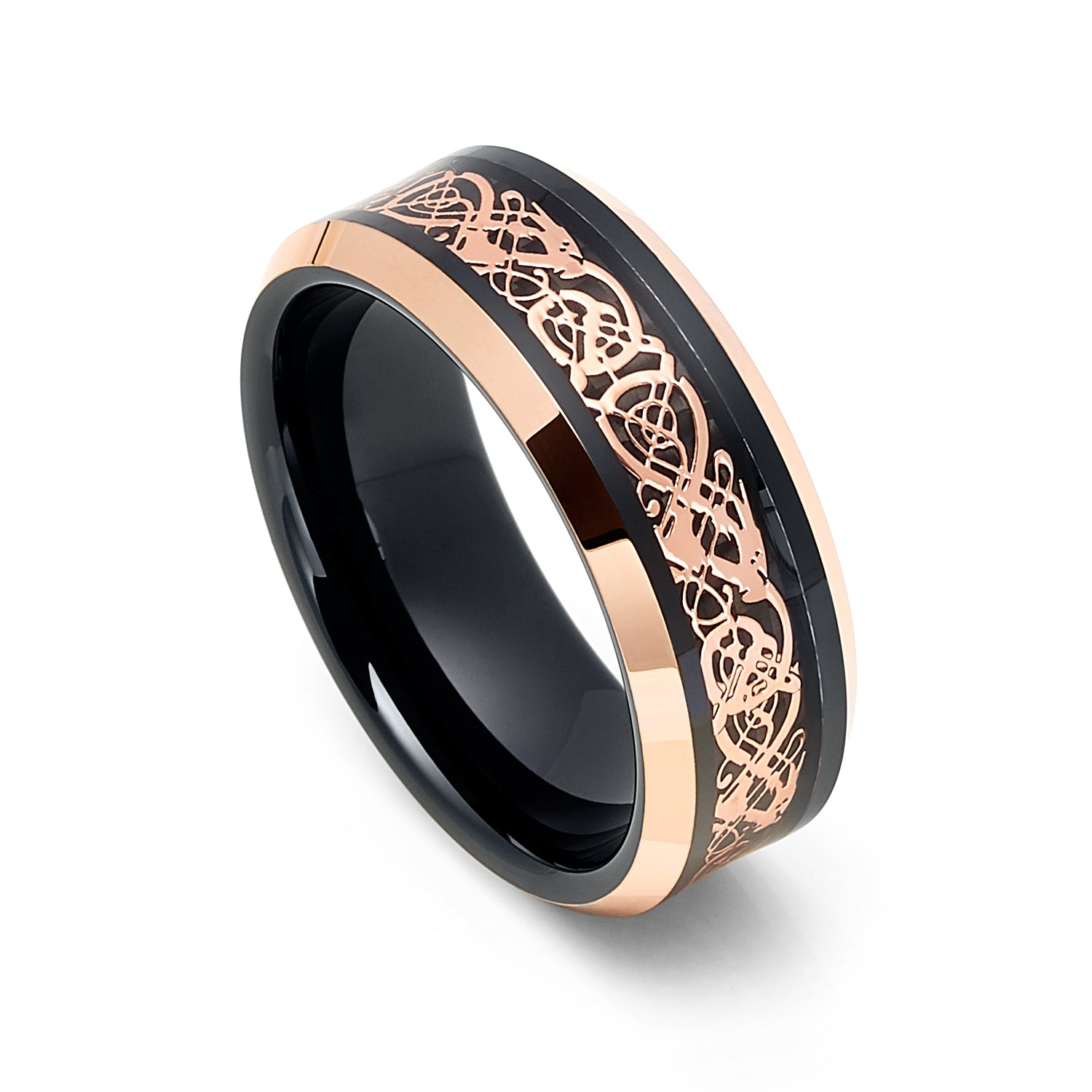 Tungsten Carbide Wedding Ring with 18K Rose Gold Dragon Inlay, 8mm ...