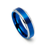 6mm - Blue Tungsten Carbide Wedding Band High Polish Stepped Edges Tungsten Ring