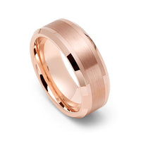 8mm - Rose Gold Tungsten Carbide Ring High Polished Beveled Edges Brushed Center,