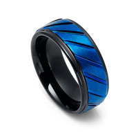 8mm Blue and Black Grooved Tungsten Carbide Wedding Band
