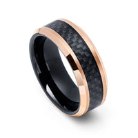 8mm- Rose Gold Tungsten Carbide Wedding Band, Carbon Fiber Ring, Mens Womens Ring