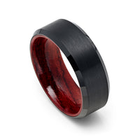 8mm Black Plated Tungsten Carbide Wedding Ring with African Sapele Mahogany Wood