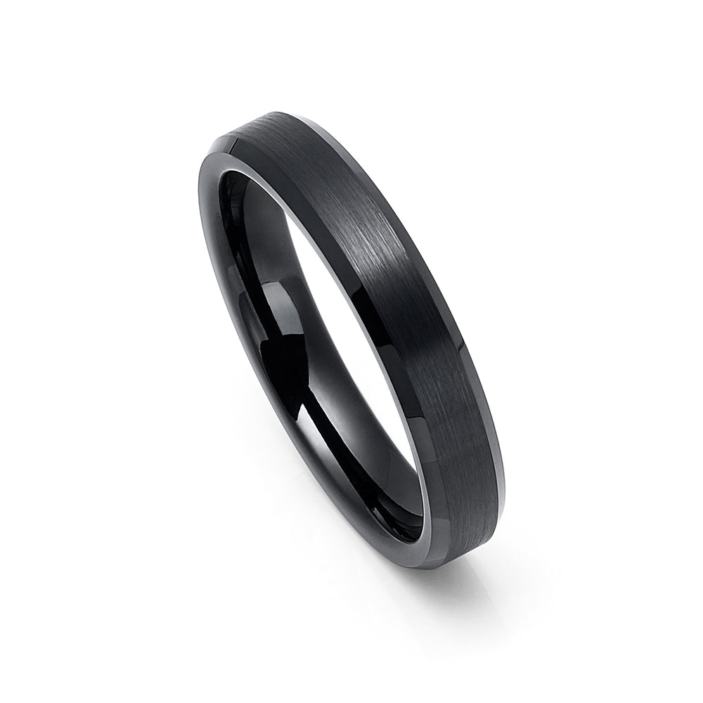 4mm Black Tungsten Carbide Wedding Ring with Polished Edges