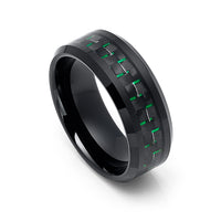 8mm Black Tungsten Wedding Band with Green Carbon Fiber Inlay